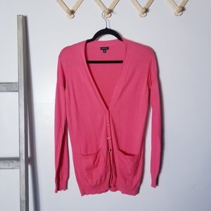 NINE WEST BUTTON DARK CORAL PINK CARDIGAN WITH POCKETS SIZE MEDIUM